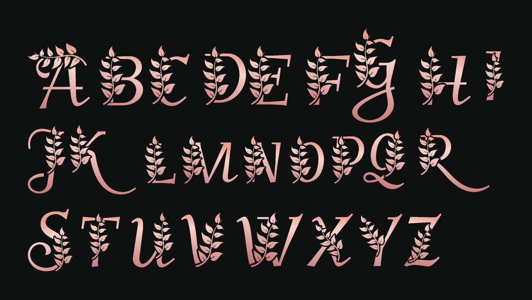 Decorative metallic Rose Gold letters abc alphabets monogram logo design template vector