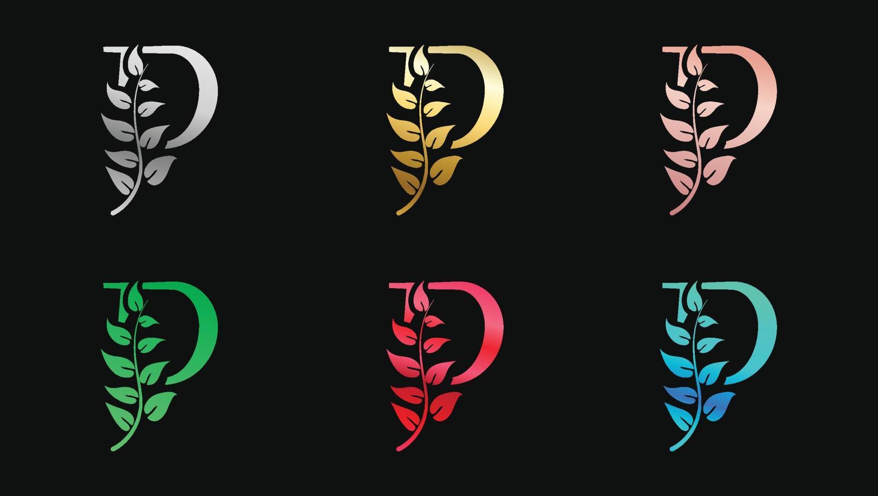 letra decorativa p en colores metálicos nombre plantilla de diseño de logotipo moderno inicial vector