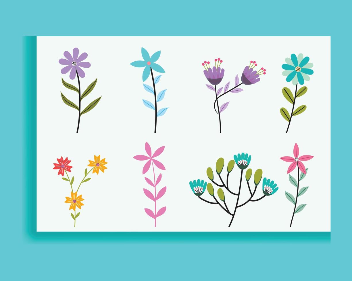 Set of spring colorful flowers. Set of floral branches. Isolated on white for greeting cards, Easter, and thanksgiving. Spring set, hand-drawn elements. vector