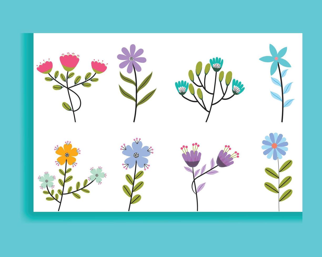 Set of spring colorful flowers. Set of floral branches. Isolated on white for greeting cards, Easter, and thanksgiving. Spring set, hand-drawn elements. vector