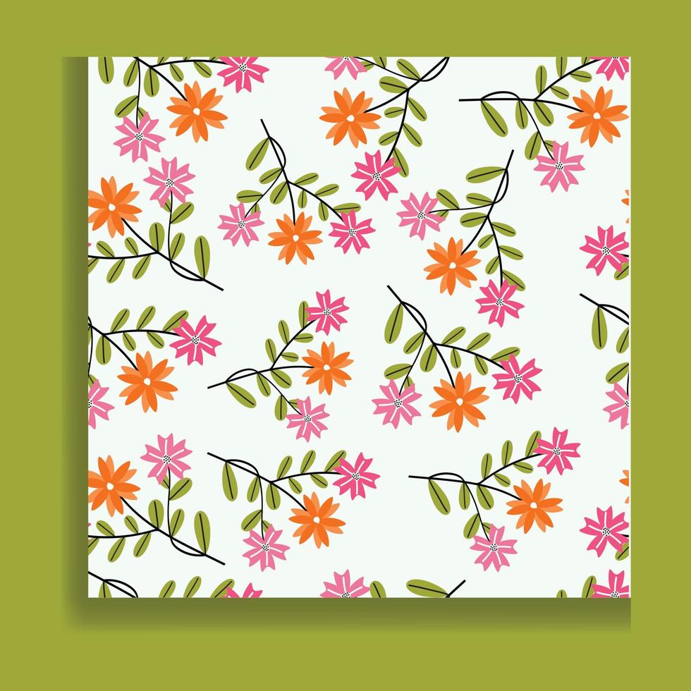 Vintage Shameless Floral, Green, Yellow  Orange, and Pink flowers with a pattern Background. vector