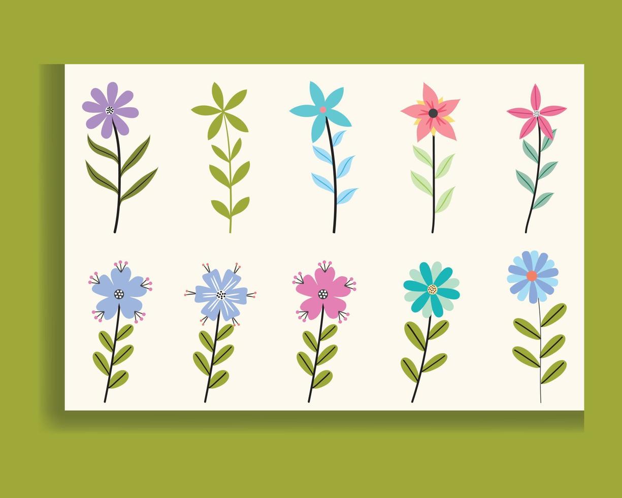 Set of spring colorful flowers. Set of floral branches. Isolated on white for greeting cards, Easter, and thanksgiving. Spring set, hand-drawn elements. vector