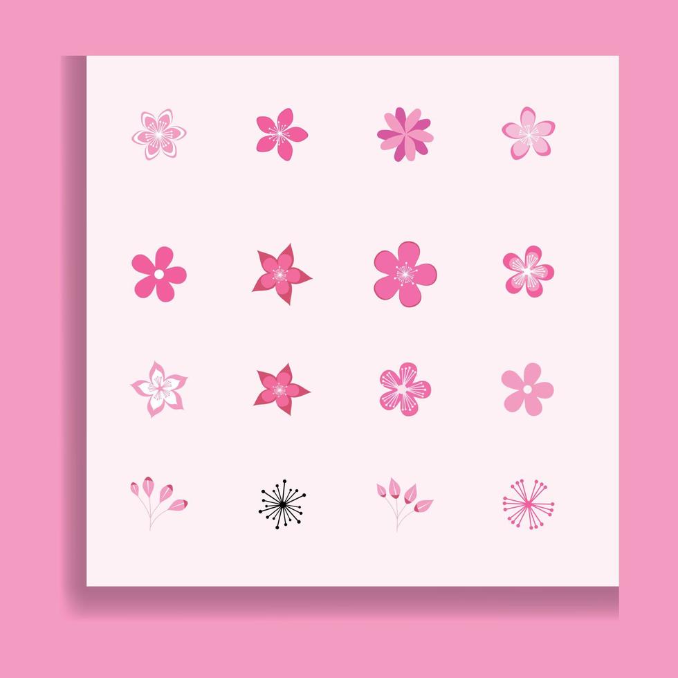 conjunto de iconos de vector de flor de cerezo japonés sakura