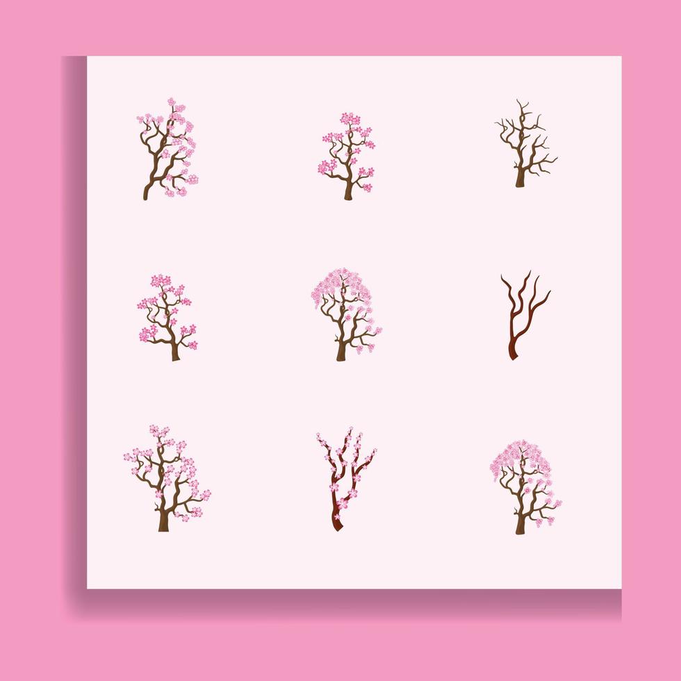 conjunto de iconos de vector de flor de cerezo japonés sakura