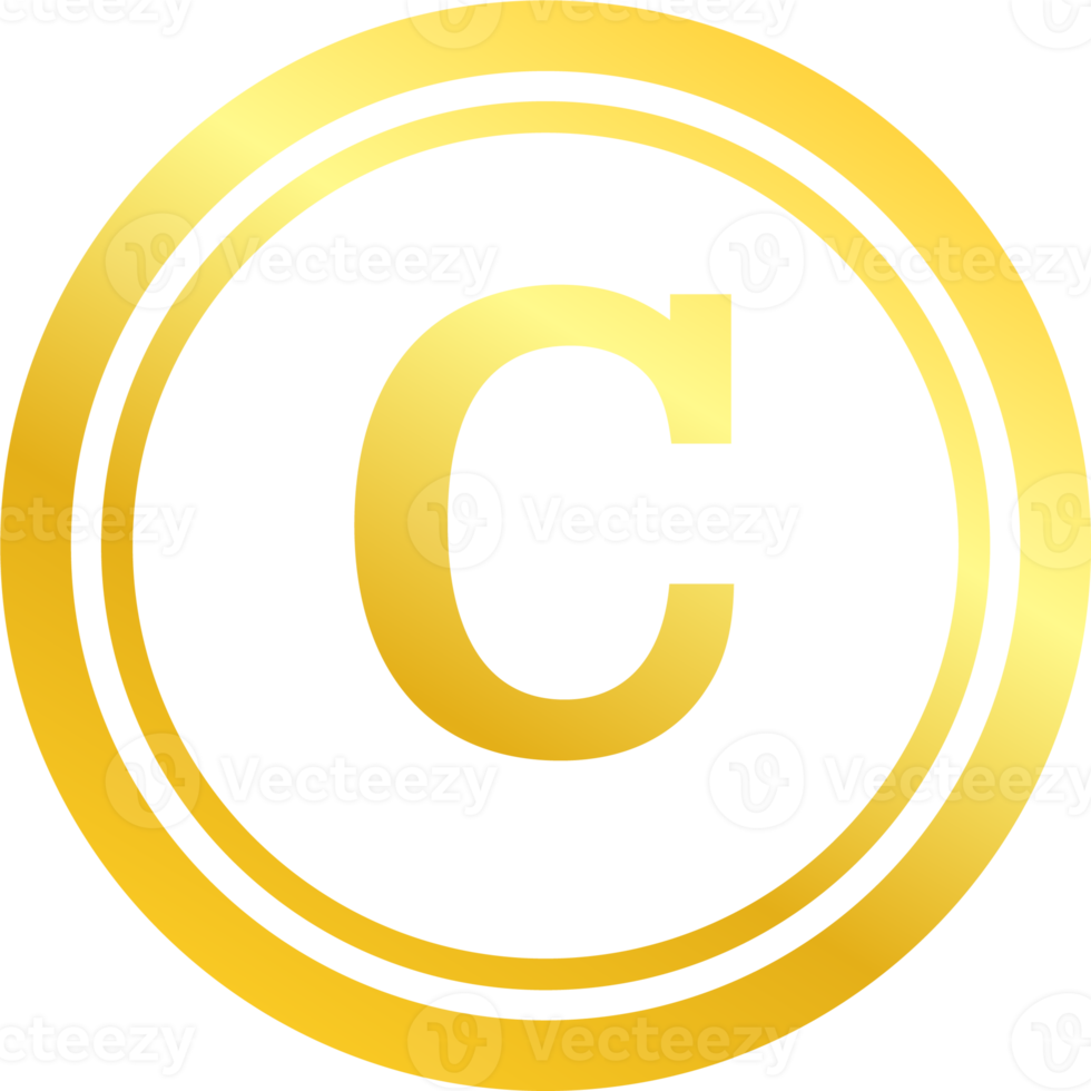 copyright e ícone de marca registrada em cores douradas. licença de direito de marca registrada e sinal de propriedade intelectual. png