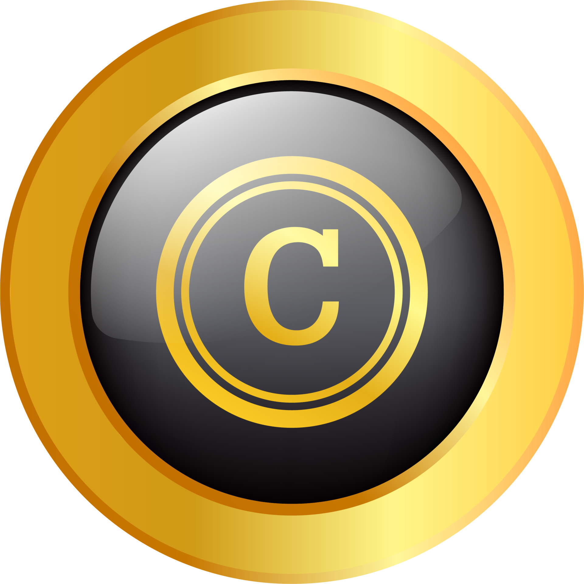 Copyright and registered trademark icon in golden colors. Trademark