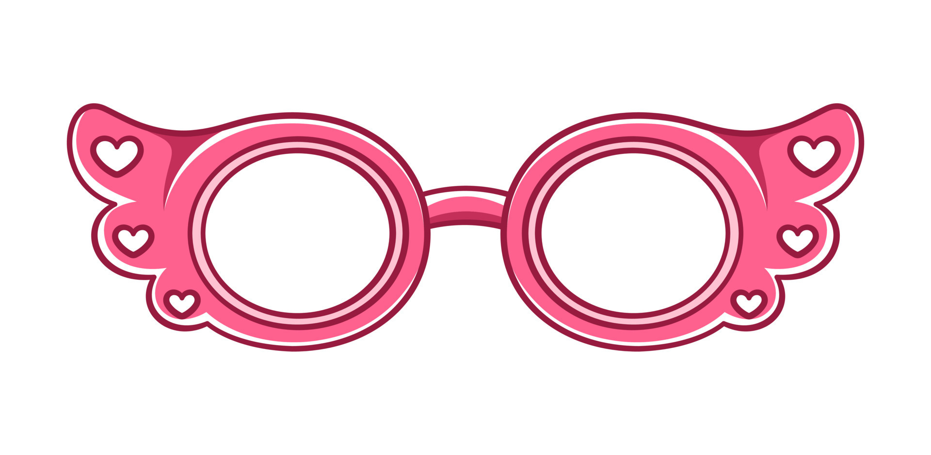Hot pink glasses frame with heart pattern clipart. Funky party glasses