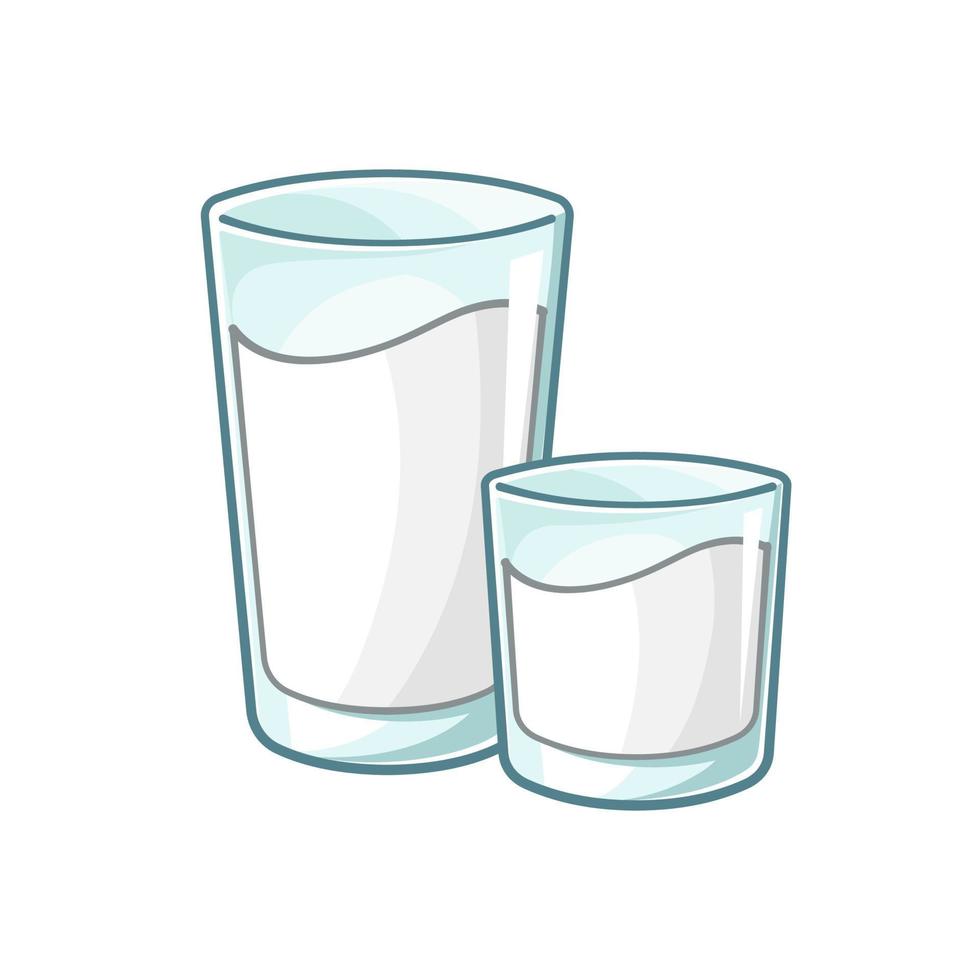 vaso alto de leche y vaso pequeño de ilustración vectorial de leche. bebida láctea con sabor a vainilla lindo elemento de clipart plano simple. vector