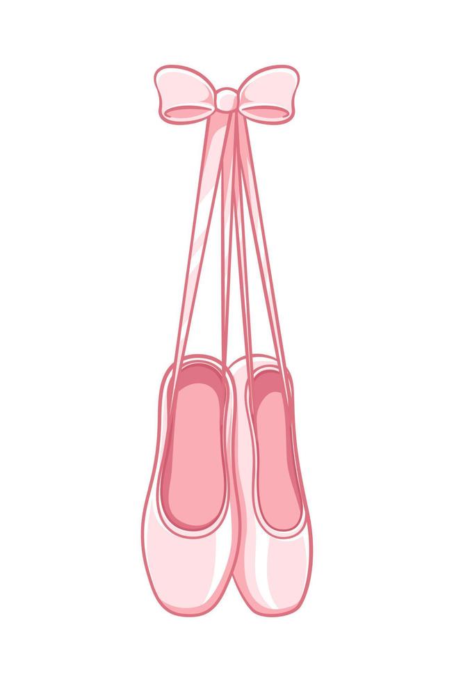 Hanging pair of pastel pink Pointe shoes clipart, ballet shoes simple flat vector illustration. Ballerina, ballet dancer footwear equipment sign symbol.