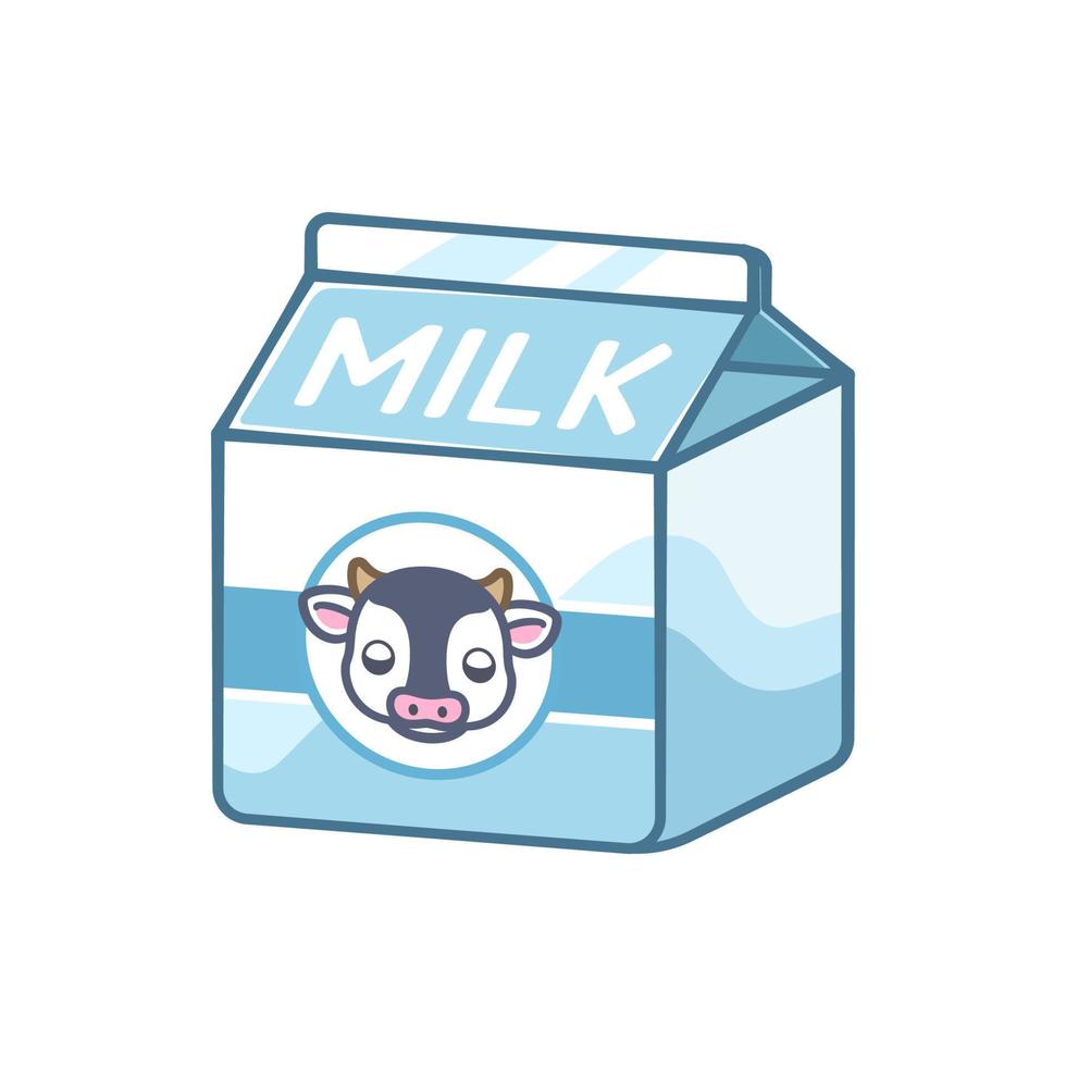 Cartón de leche pequeño con elemento de imágenes prediseñadas de signo de icono de cabeza de vaca. lindo diseño de ilustración de vector plano simple. impresión de bebida láctea con sabor a vainilla, símbolo