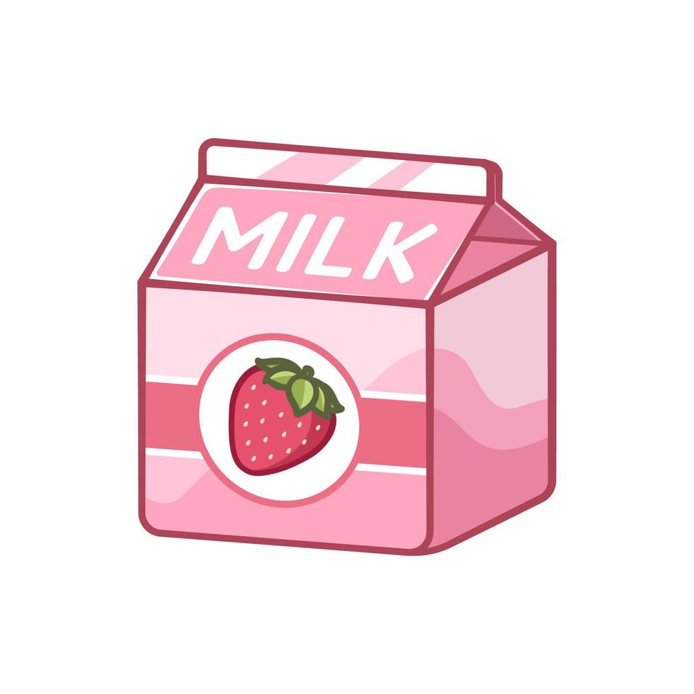 pequeño elemento clipart de cartón de leche de fresa. lindo diseño de ilustración de vector plano simple. impresión de bebida láctea con sabor a fruta de fresa, signo, símbolo