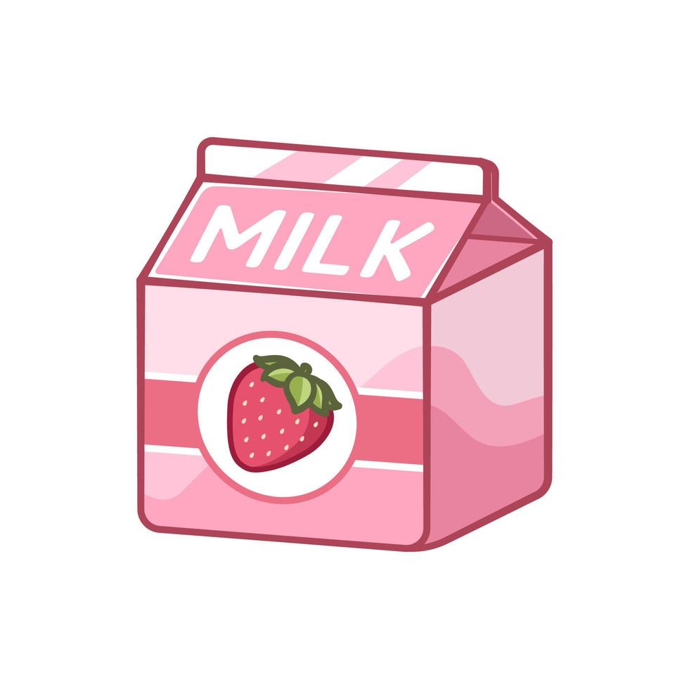 Small strawberry milk carton clipart element. Cute simple flat vector illustration design. Strawberry fruit flavor dairy drink print, sign, symbol
