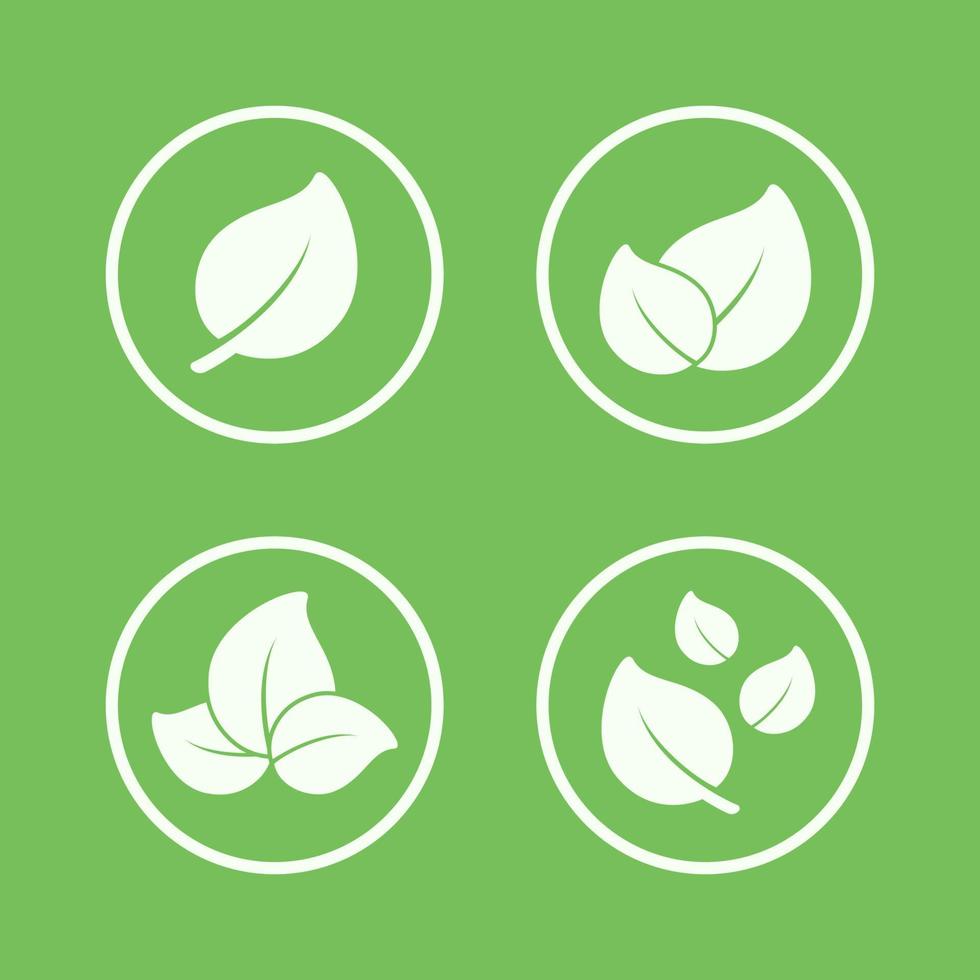 Green nature leaves silhouette in a circle logo icon set. Simple flat modern minimal clip art design. Sign or symbol for plants, eco friendly products, vegetarian menu, organic business etc. vector
