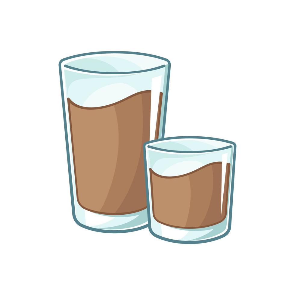 Tall glass of choco milk and small glass of chocolate milk vector illustration. Chocolate cacao flavor dairy drink cute simple flat clipart element.