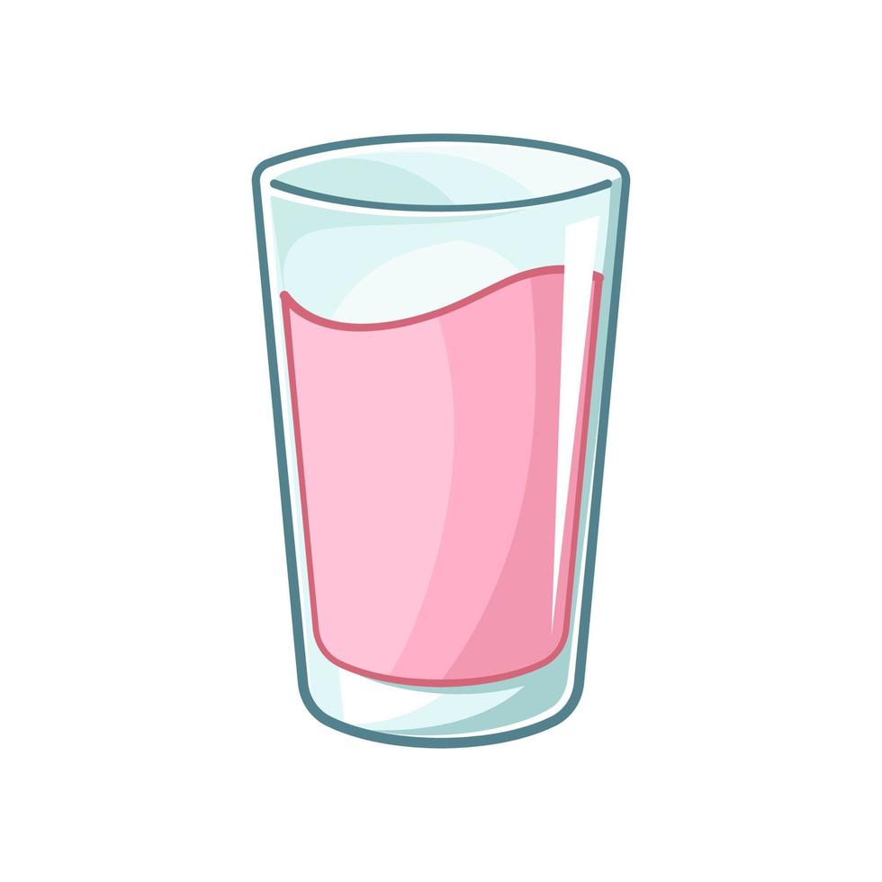 Tall glass of strawberry milk clipart element. Cute simple flat vector illustration design. Strawberry flavor cream yogurt dairy drink print, sign, symbol.