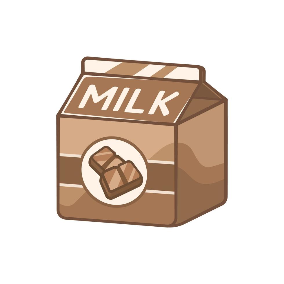 pequeño elemento de imágenes prediseñadas de cartón de leche con chocolate. lindo diseño de ilustración de vector plano simple. impresión de bebida láctea con sabor a chocolate, signo, símbolo.