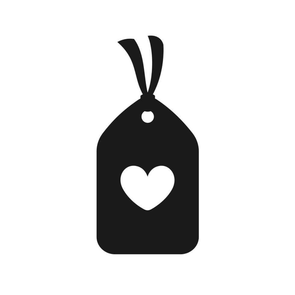 Paper tag with heart icon silhouette. Simple flat clipart sign symbol element for product or shop price labels, stickers, signs etc.. vector