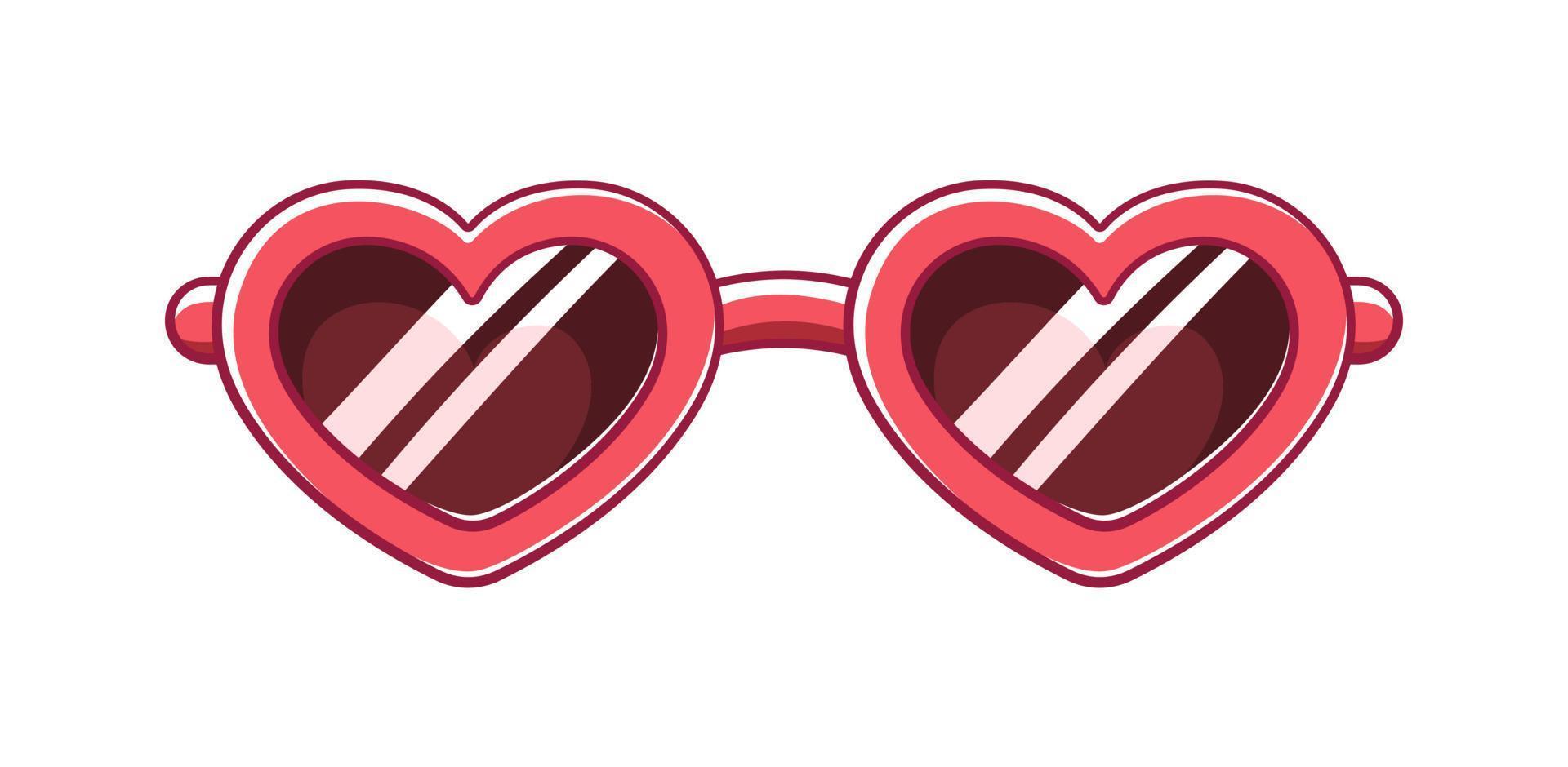 imágenes prediseñadas de gafas de sol en forma de corazón rojo. Ilustración de vector de dibujos animados de anteojos de fiesta funky.