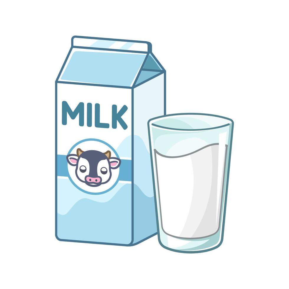 Tall glass of milk and milk carton box clipart. Cute simple flat vector illustration design. Vanilla flavor yogurt dairy drink print, sticker, infographic element etc.