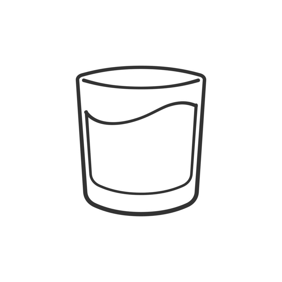 Small glass cup full of water or liquid outline clipart element. Simple flat vector illustration.