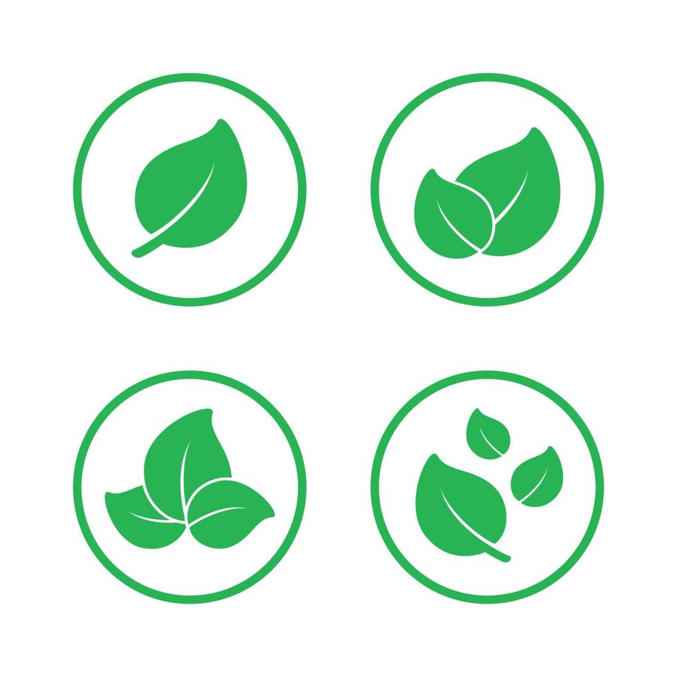 Green nature leaves silhouette in a circle logo icon set. Simple flat modern minimal clip art design. Sign or symbol for plants, eco friendly products, vegetarian menu, organic business etc. vector