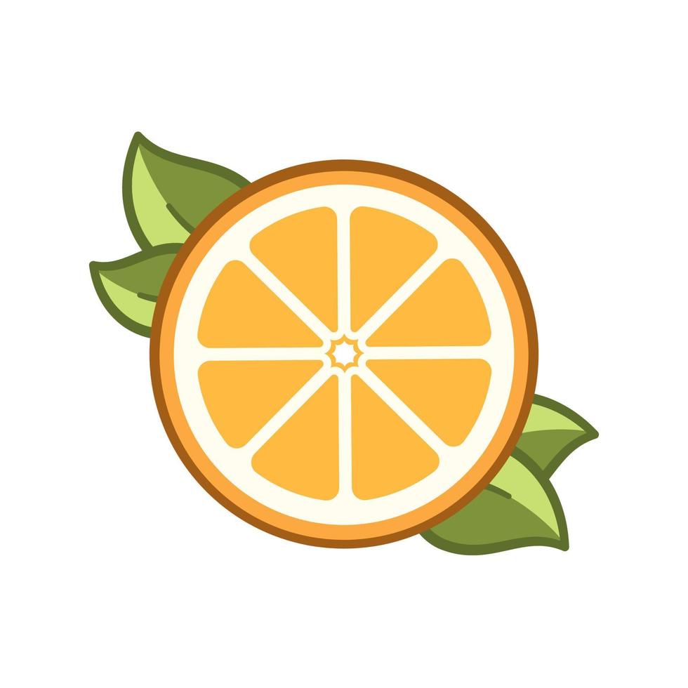 Half sliced orange with leaves cartoon clip art vector illustration.