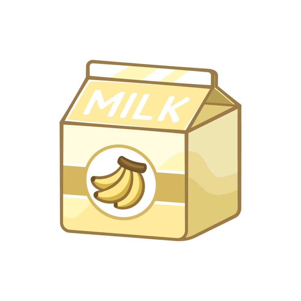 Small banana milk carton clipart element. Cute simple flat vector illustration design. Banana fruit flavor dairy drink print, sign, symbol.