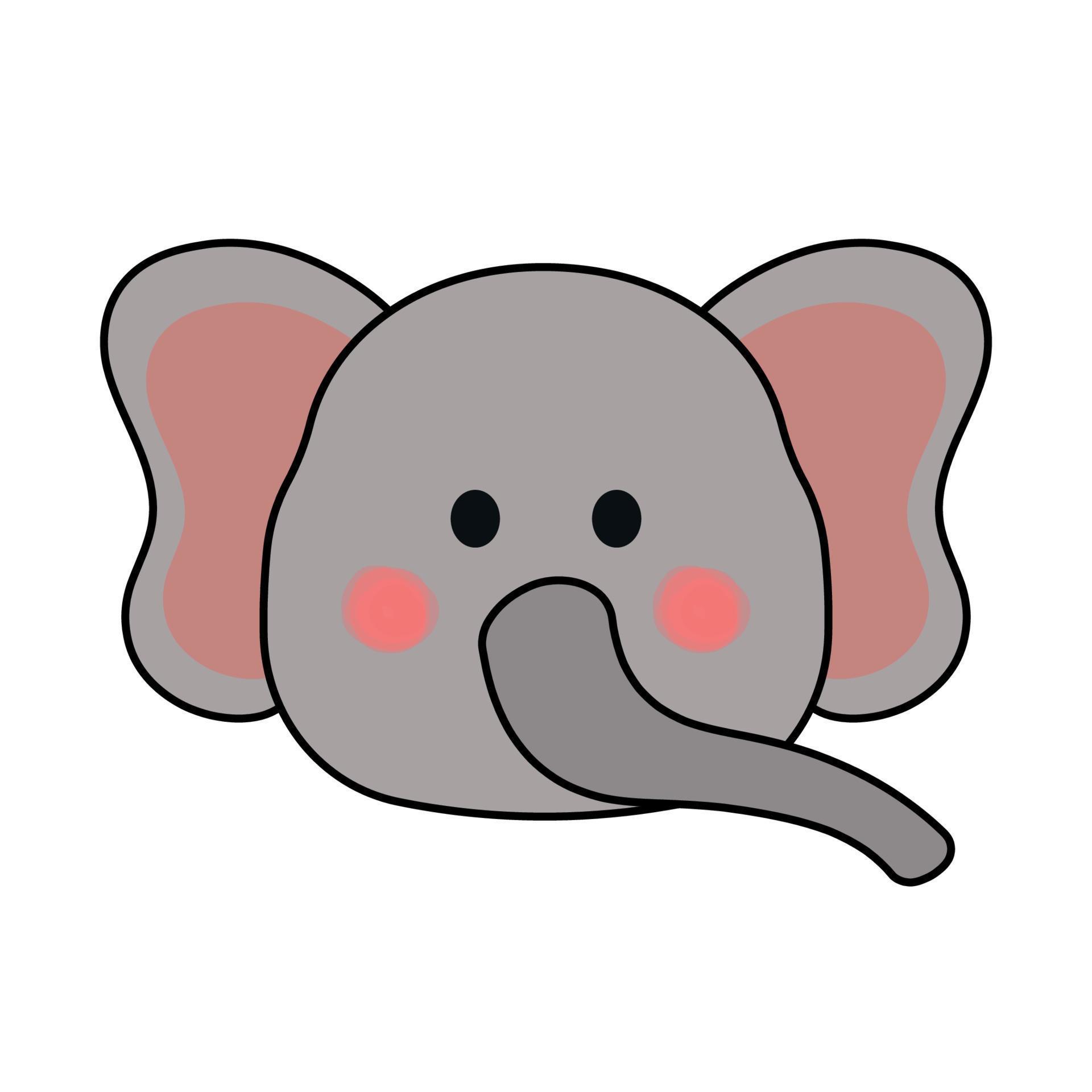 Cute Elephant Face Wild Animal Character in Animated Cartoon Vector