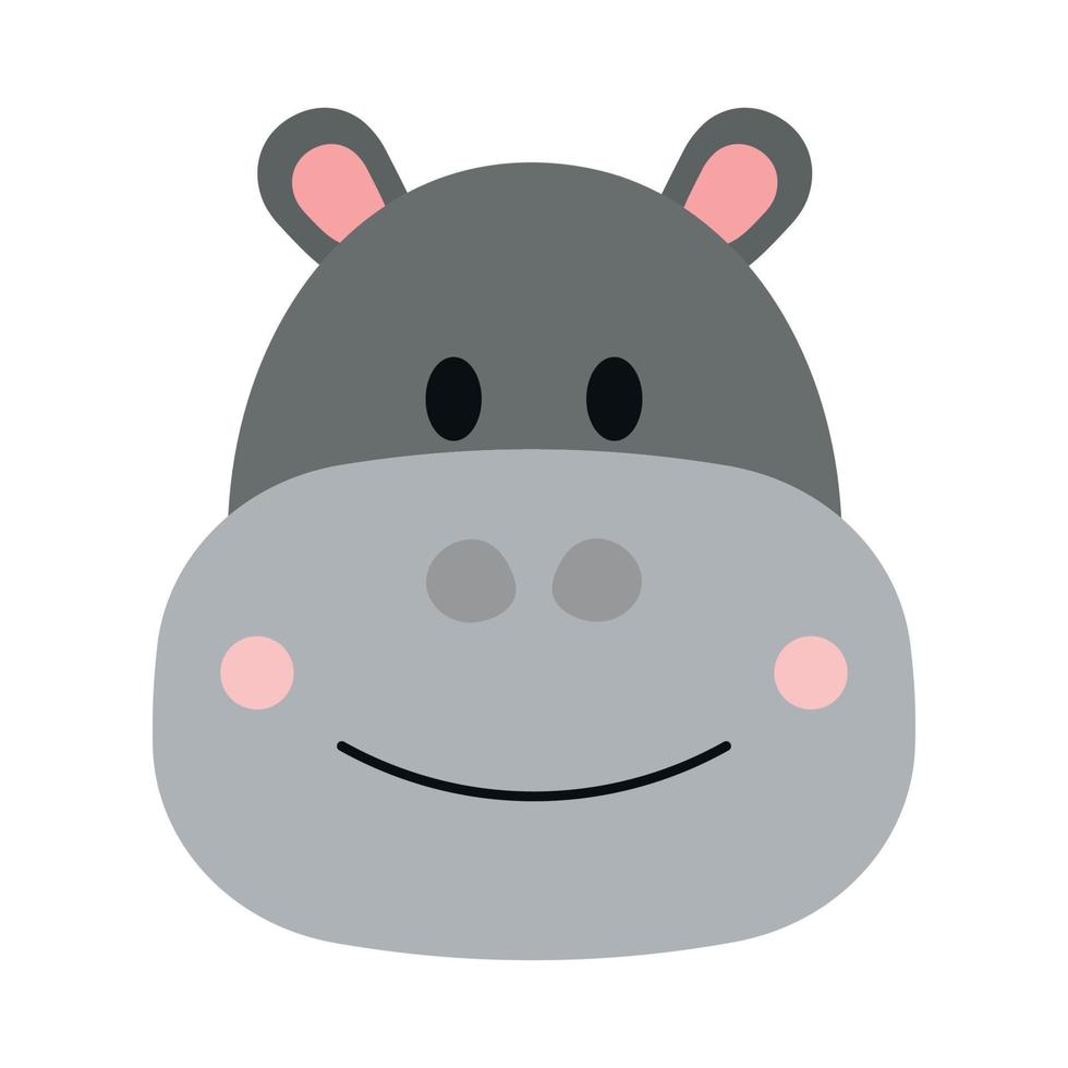 Cute Hippo Face Wild Animal Character in Animated Cartoon Vector Illustration