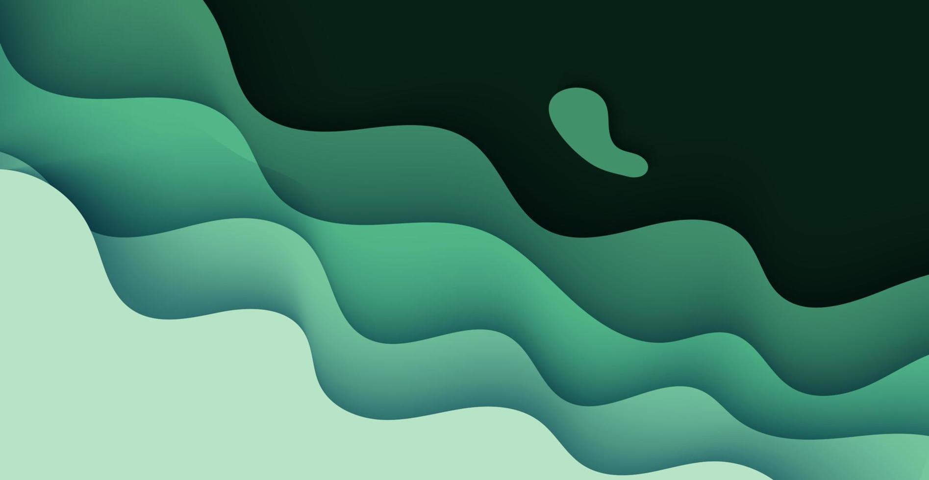 capas de corte de papel 3d de textura verde de múltiples capas en banner de vector degradado. diseño de fondo de arte de corte de papel abstracto para plantilla de sitio web. concepto de mapa topográfico o corte de papel de origami suave