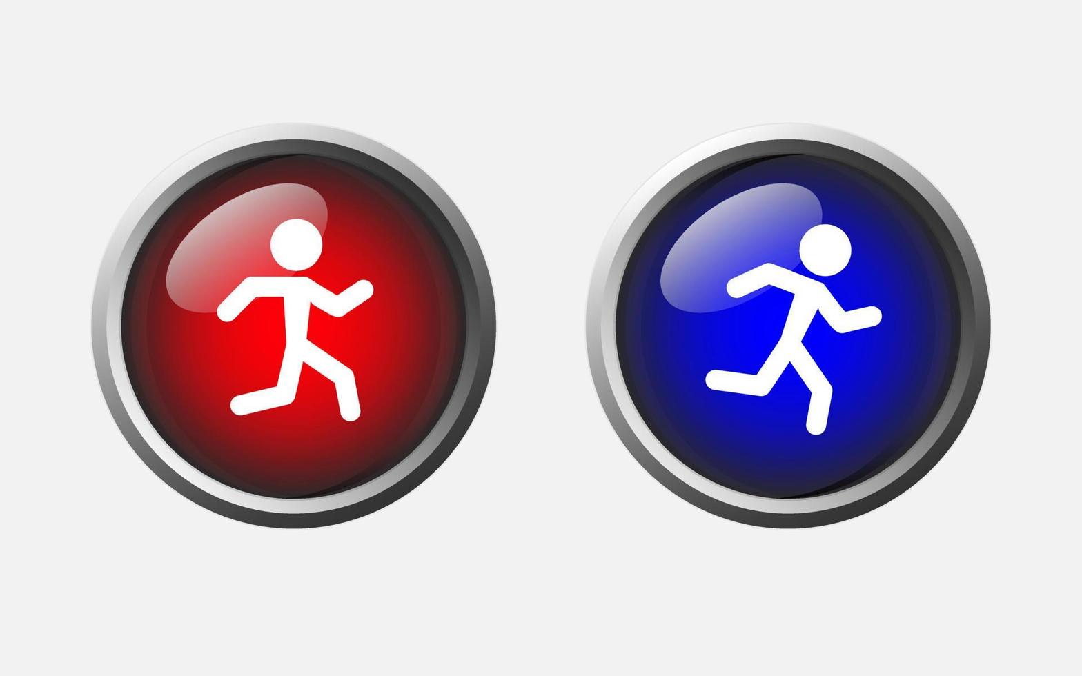 diseño de icono de hombre corriendo. botones de señal rojos y azules. vector