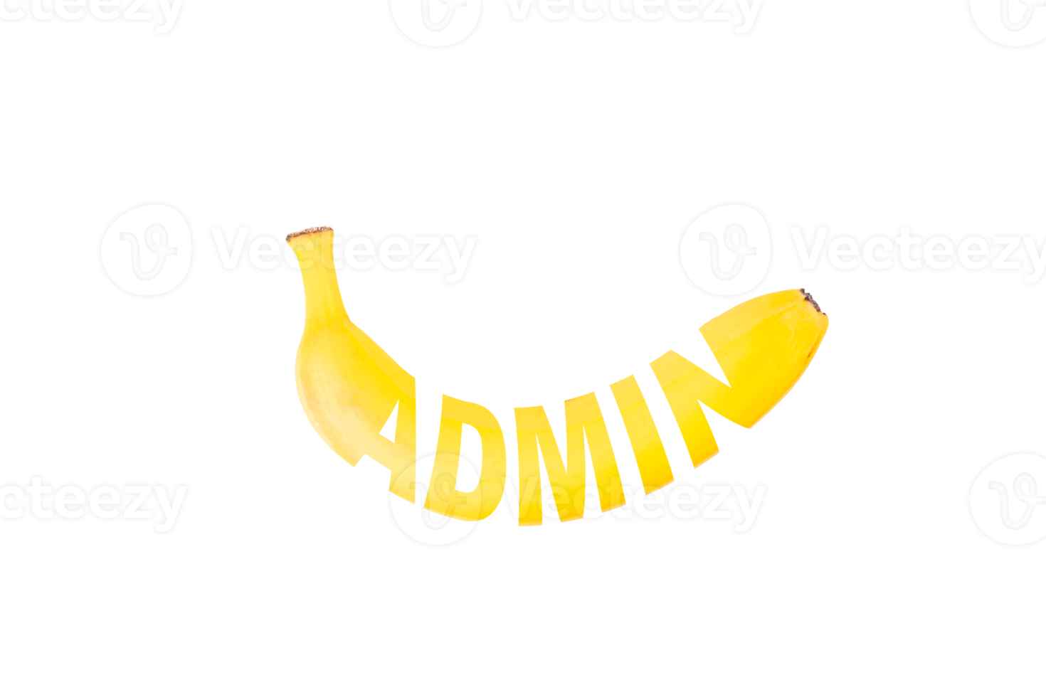 ADMIN, text is written on a ripe juicy banana. Transparent background. PNG. copy space. png