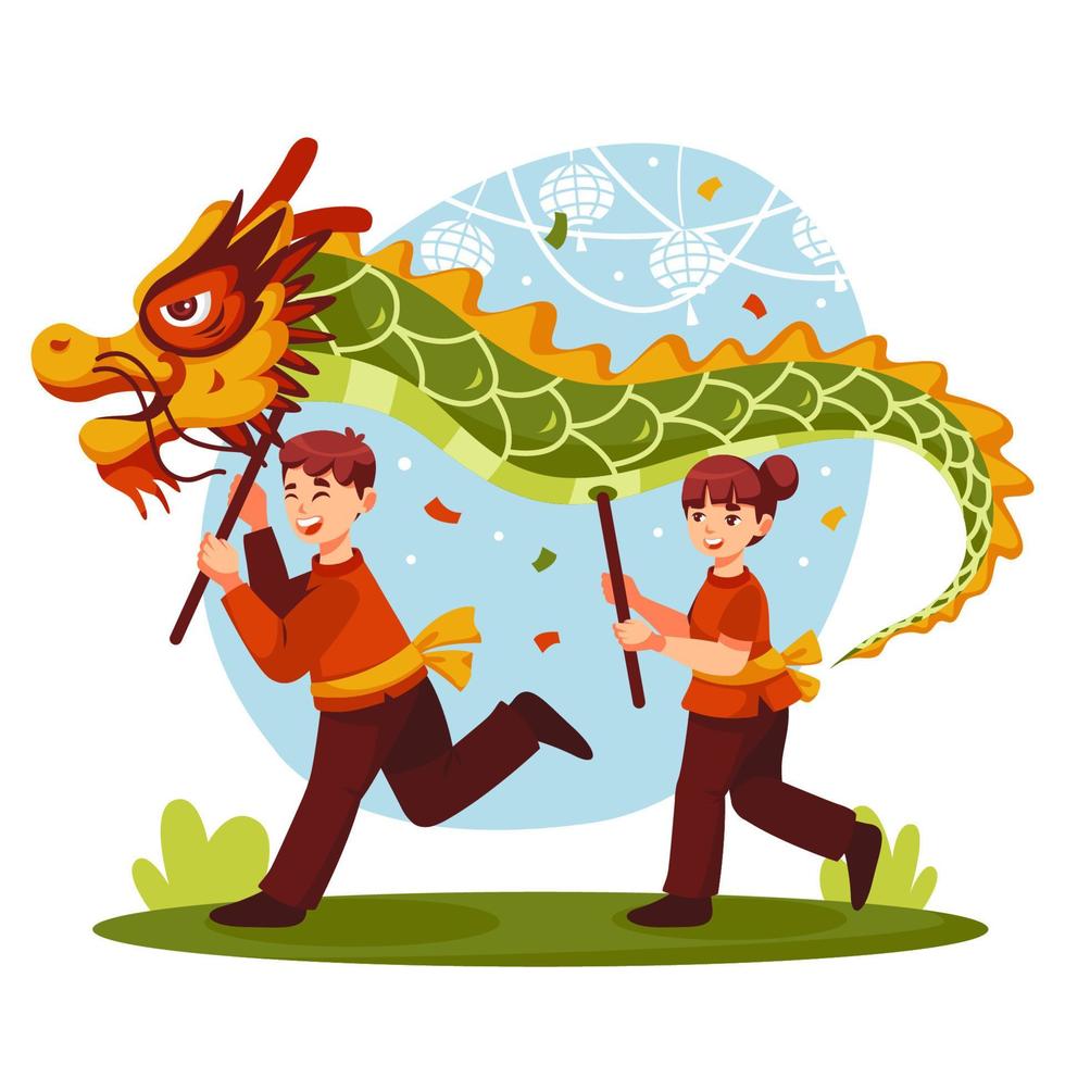 Dragon Dance At Chinese Festival Concept vector