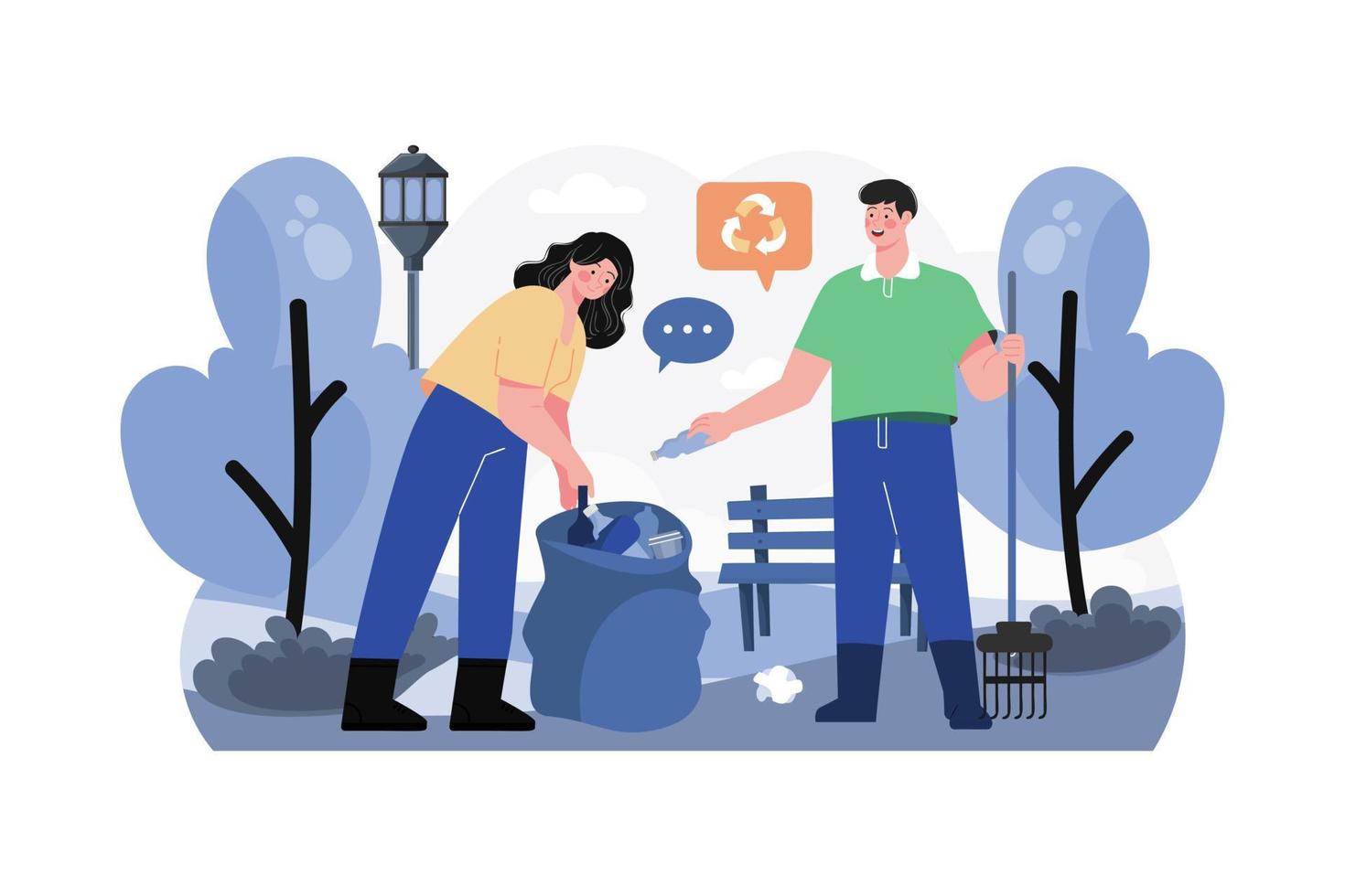 People Cleaning The Trash In The Park vector