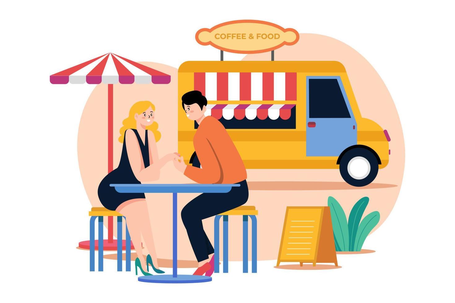 Date At Street Food Cafe Illustration concept on white background vector