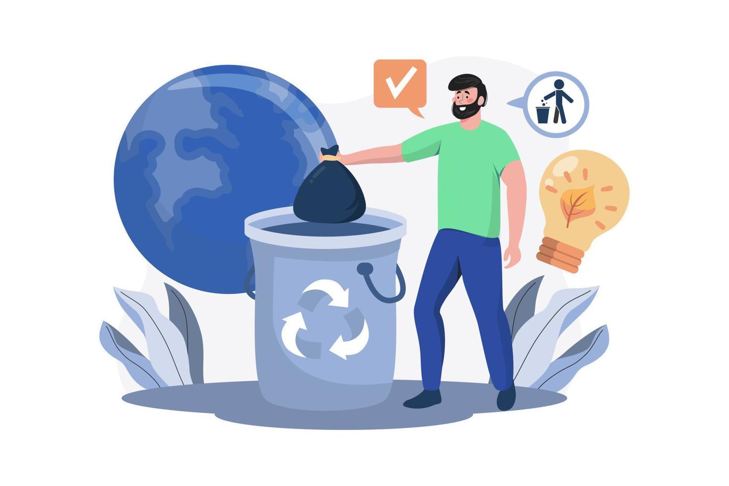 Man Putting Garbage In A Bag vector