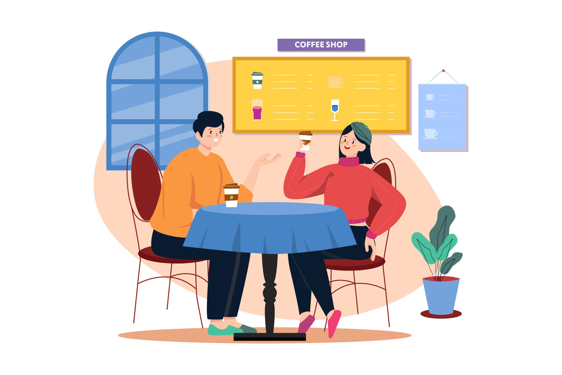 couple-drinking-coffee-in-a-coffee-shop-16462210-vector-art-at-vecteezy