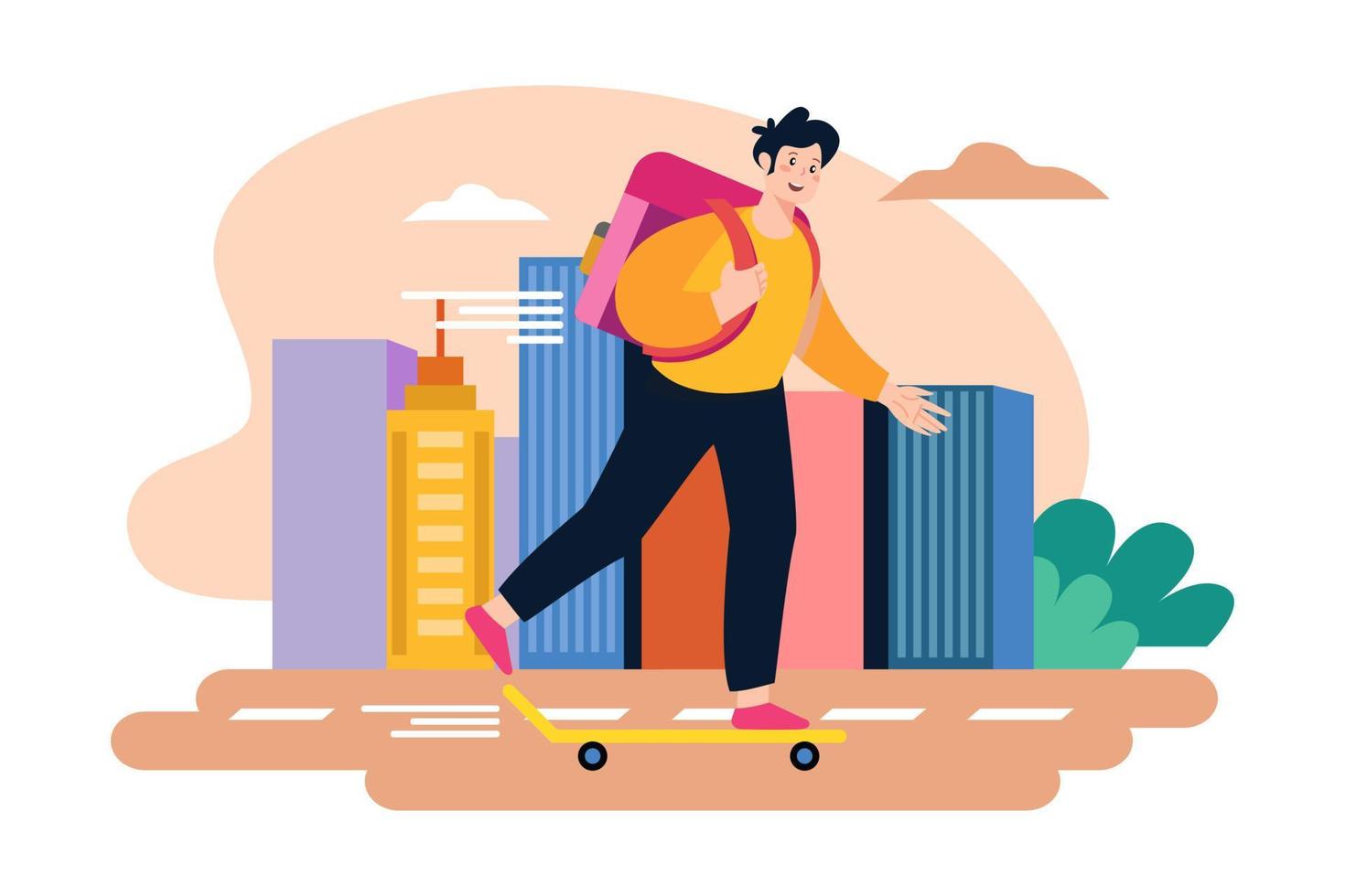 Pizza Delivery Boy On A Skateboard vector