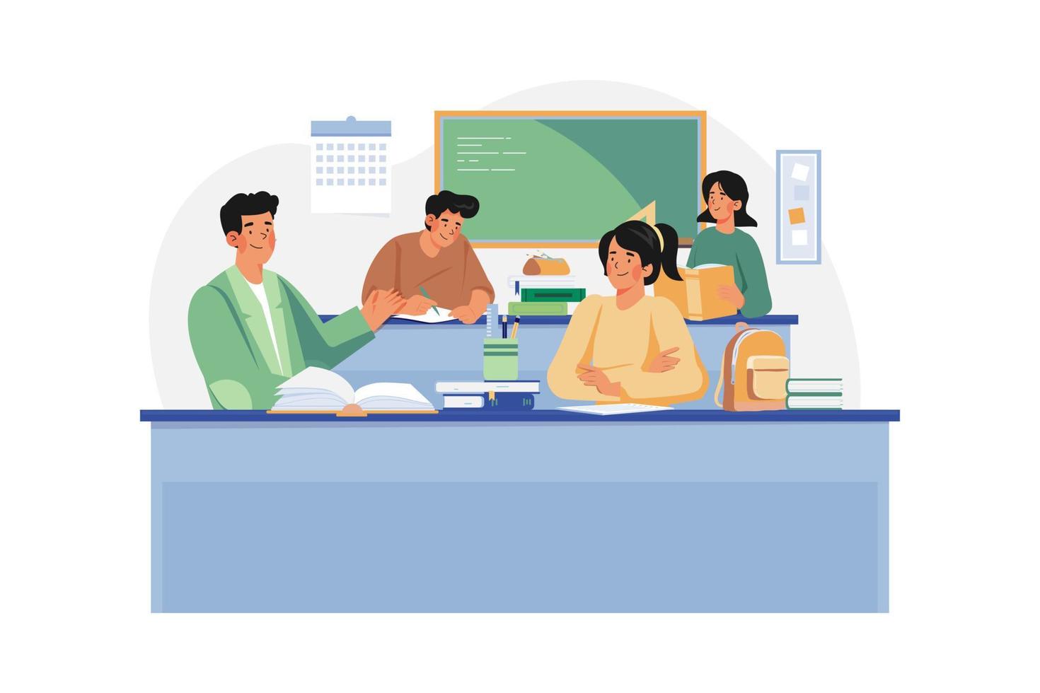 Students In The Classroom Illustration concept on white background vector