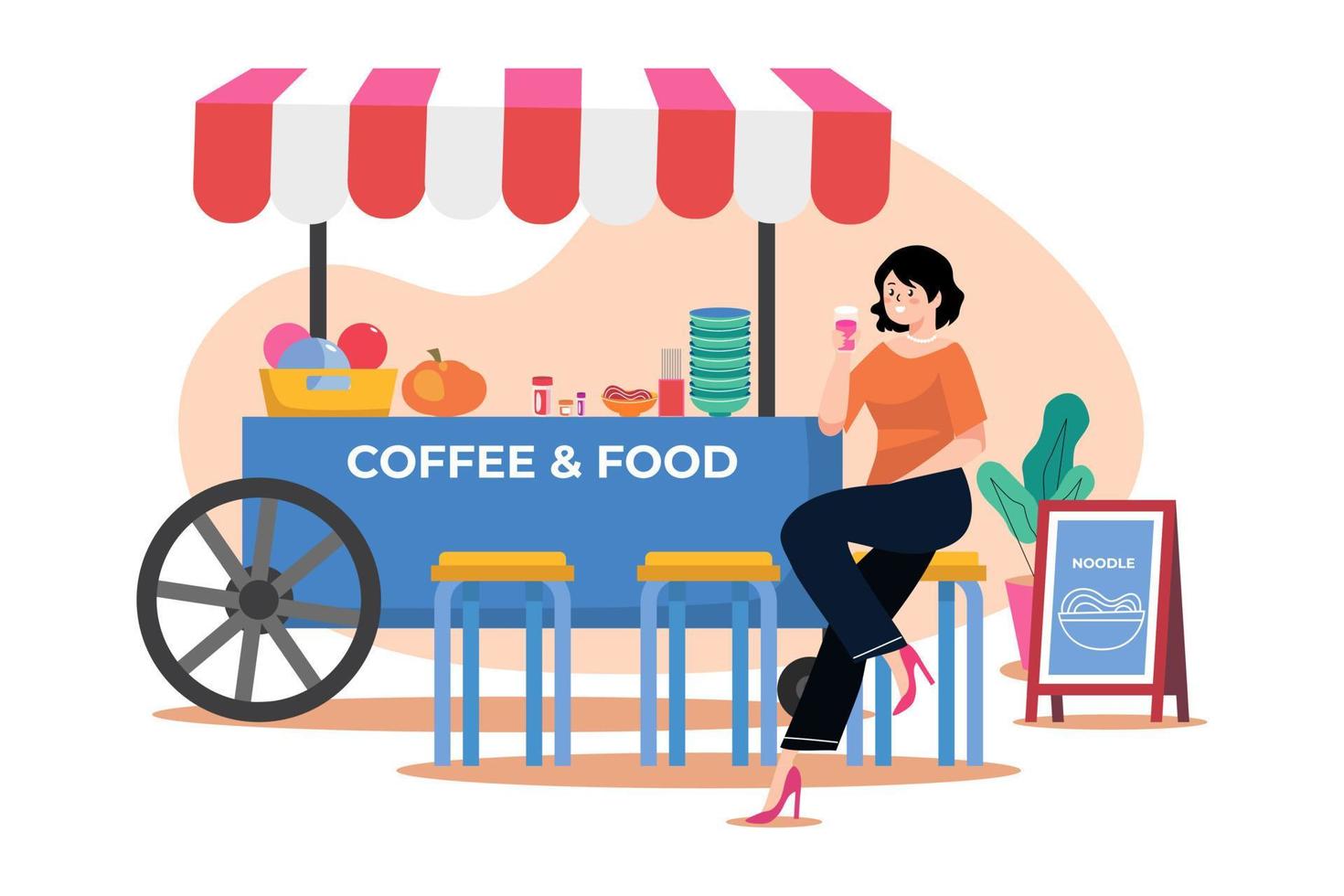 concepto de ilustración de café de comida callejera sobre fondo blanco vector