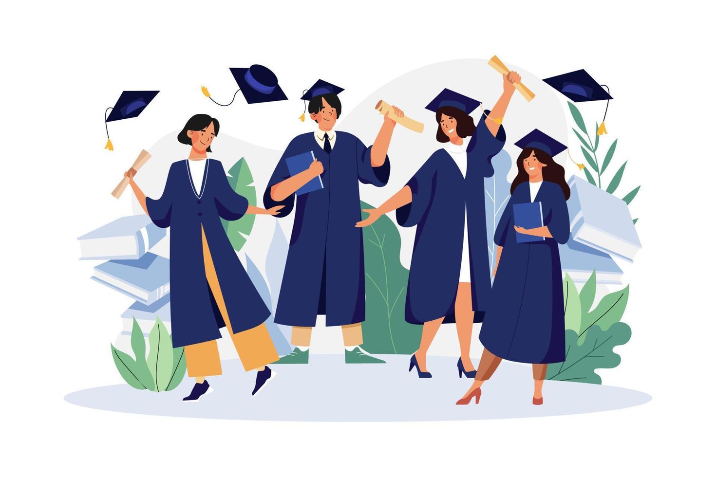 Students Celebrate Graduation Illustration concept on white background vector