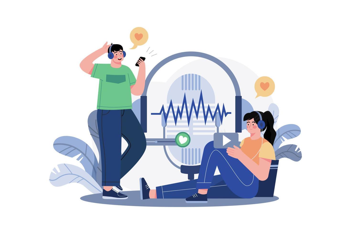 Couple Listening To A Romantic Podcast vector