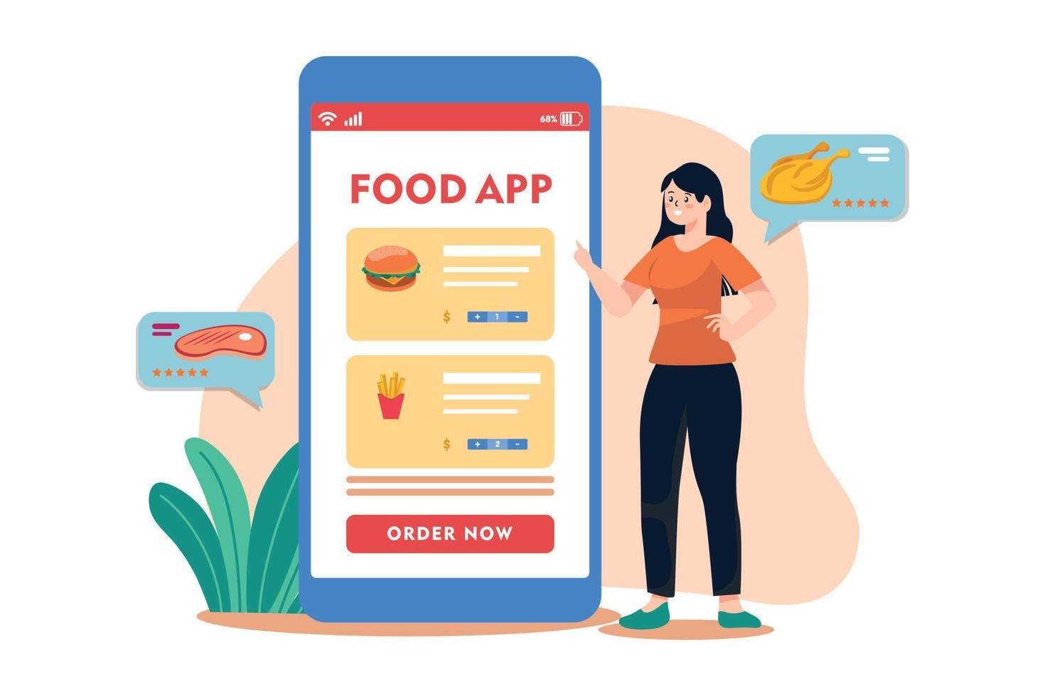 Girl Order Food From Mobile App vector