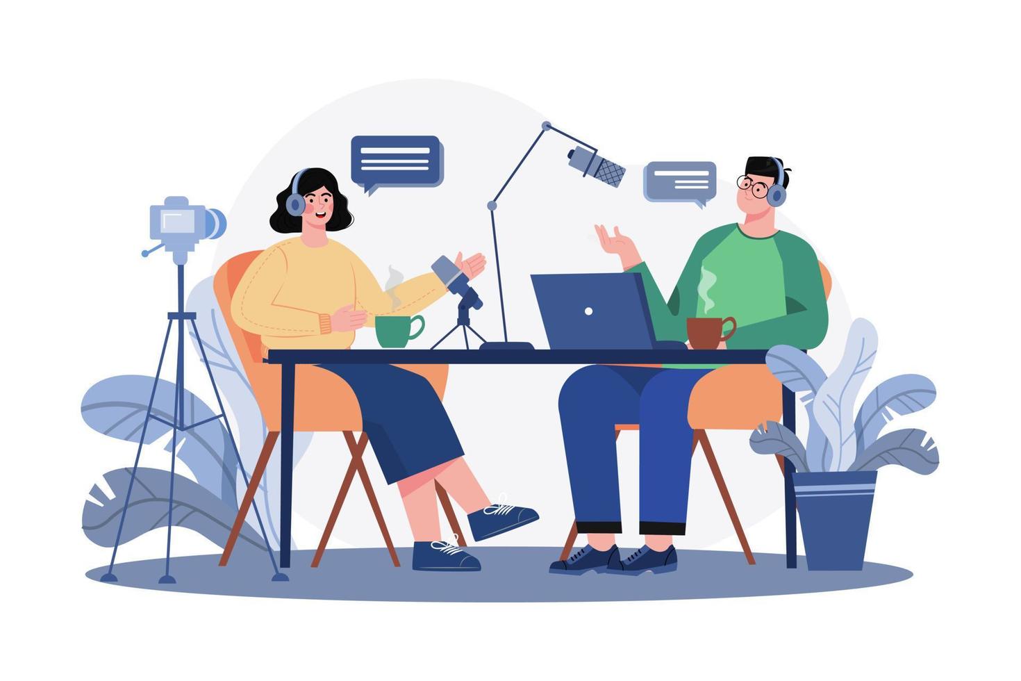 Podcast Interview Illustration concept on white background vector