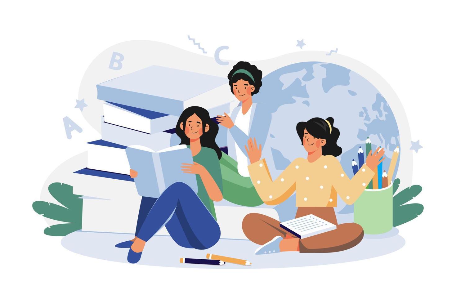 Students Reading Book Together Illustration concept on white background vector