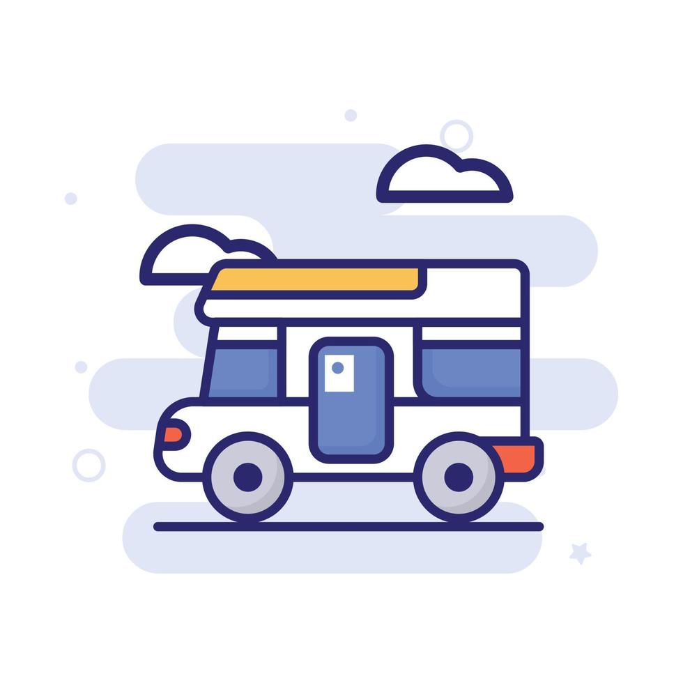 icono de contorno lleno de vector de autocaravana con ilustración de estilo de fondo. camping y símbolo al aire libre archivo eps 10