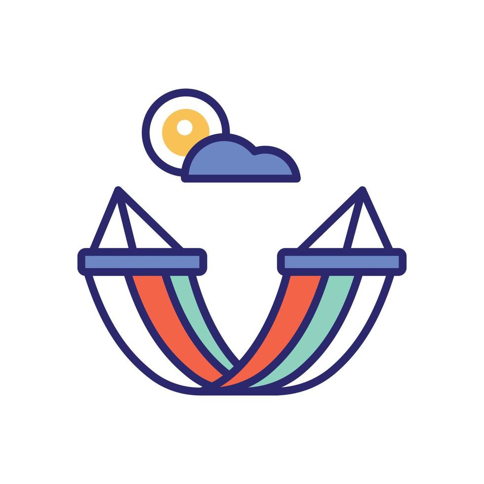 Hamaca vector icono plano con ilustración de estilo de fondo. camping y símbolo al aire libre archivo eps 10