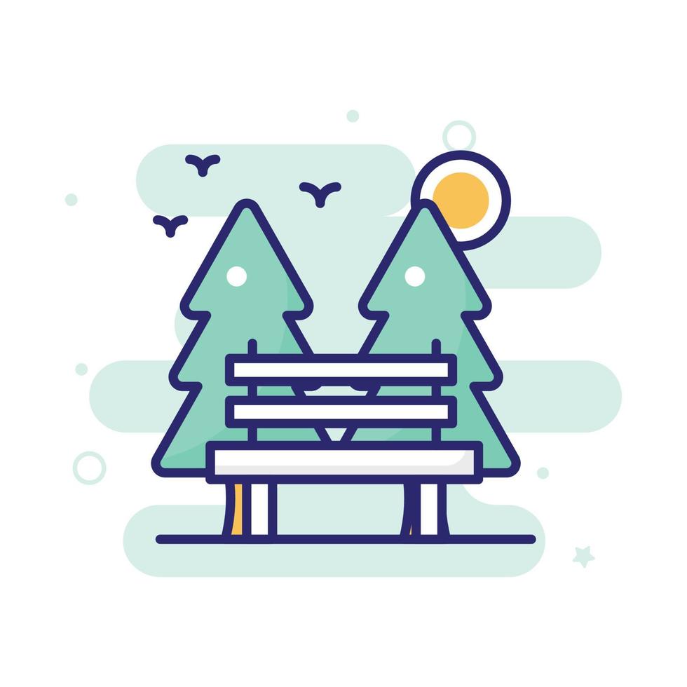 Forest Bench vector filled outline icon with background style illustraion. Camping and Outdoor symbol EPS 10 file