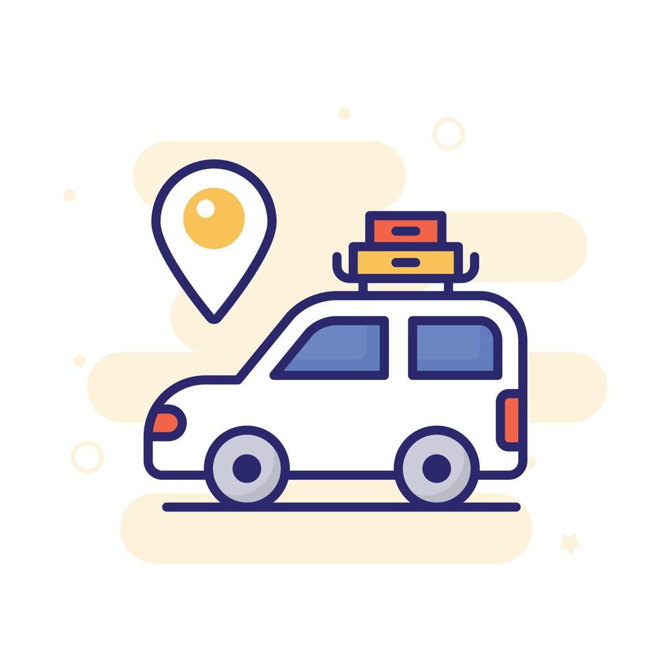 Travel Car vector filled outline icon with background style illustraion. Camping and Outdoor symbol EPS 10 file.