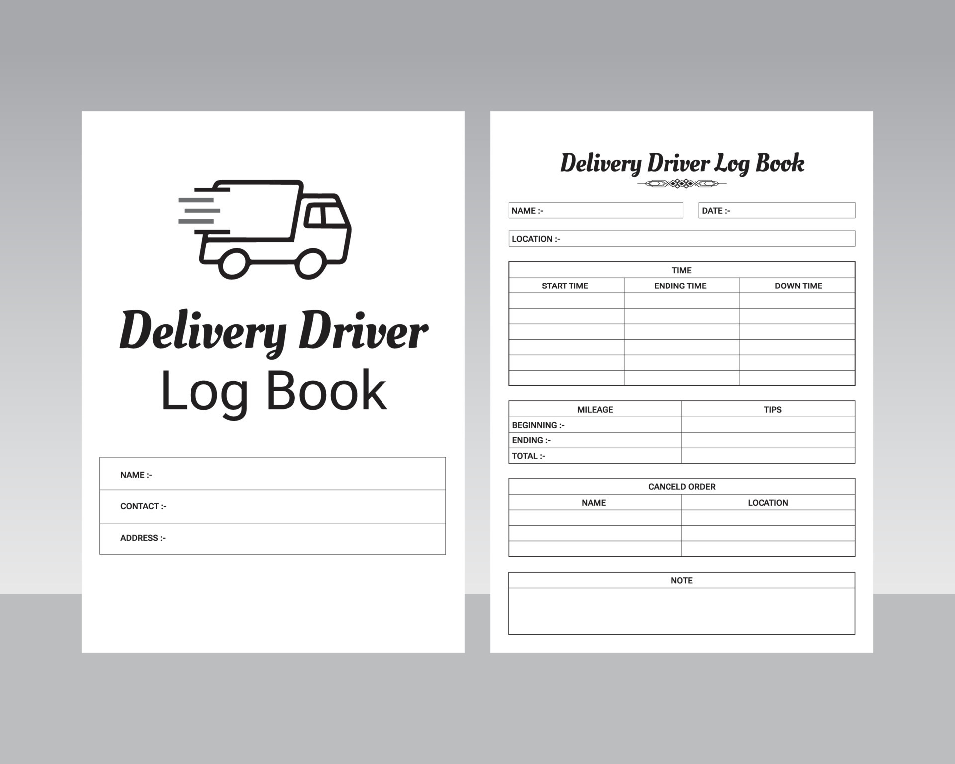 Delivery driver notebook kdp interior home delivery service information